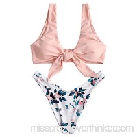ZAFUL Women's Tie Knot Front Floral Print High Cut Bikini Set Two Piece Swimsuit Orange Pink B07NY143QR